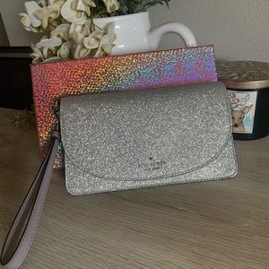 Kate Spade ♠️ Joeley Wristlet Silver Sparkle NWT!